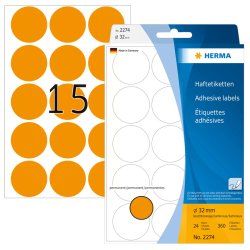 HERMA Étiquettes/pastilles de couleur Ø 32 mm rondes, oranges fluo, papier, inscription à main, 360 pcs