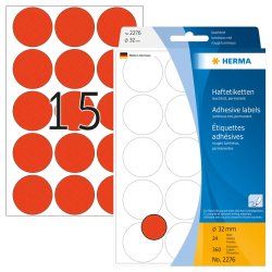 HERMA Étiquettes/pastilles de couleur Ø 32 mm rondes, rouges fluo, papier mat, inscription à main, 360 pcs