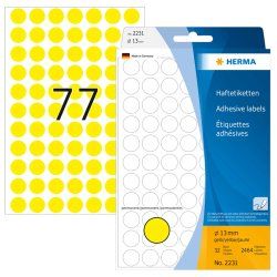 HERMA Étiquettes/pastilles de couleur Ø 13 mm rondes, jaunes, papier mat, inscription à main, 2464 pcs