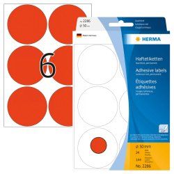 HERMA Étiquettes/pastilles de couleur Ø 50 mm rondes, rouges fluo, papier mat, inscription à main, 144 pcs
