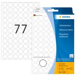 HERMA Étiquettes universelles/pastilles de couleur Ø 13 mm rondes, blanches, papier mat, 2464 pcs