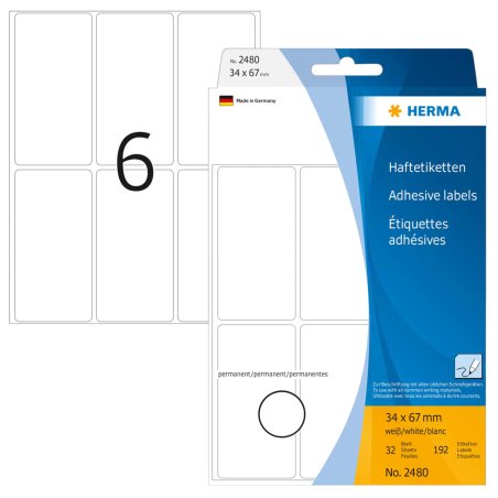 HERMA Multi-purpose labels 34x67 mm white paper matt hand inscription 192 pcs.