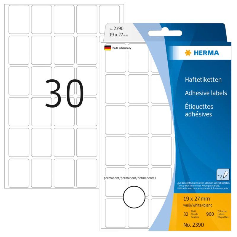 HERMA Multi-purpose labels 19x27 mm white paper matt hand inscription 960 pcs.
