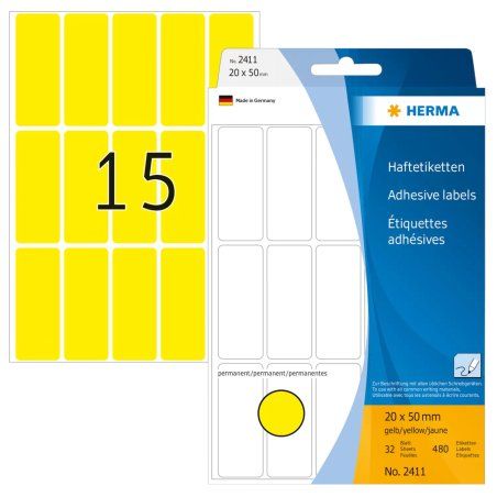HERMA Multi-purpose labels 20x50 mm yellow paper matt hand inscription 480 pcs.