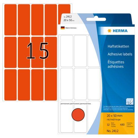 HERMA Multi-purpose labels 20x50 mm red paper matt hand inscription 480 pcs.