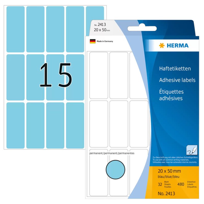 HERMA Étiquettes universelles 20x50 mm, bleues, papier mat, inscription à main, 480 pcs