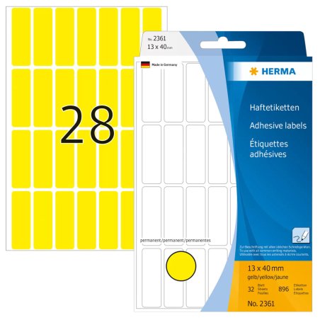HERMA Étiquettes universelles 13x40 mm, jaunes, papier mat, inscription à main, 896 pcs