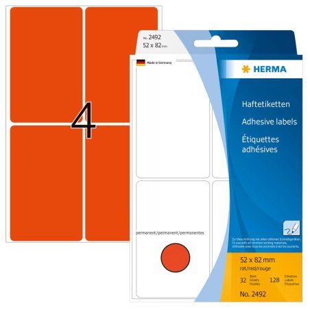 HERMA Multi-purpose labels 52x82 mm red paper matt hand inscription 128 pcs.