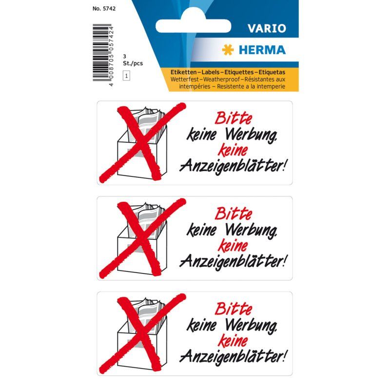 HERMA Hinweisetiketten "Keine Werbung/Anzeigenblätter"