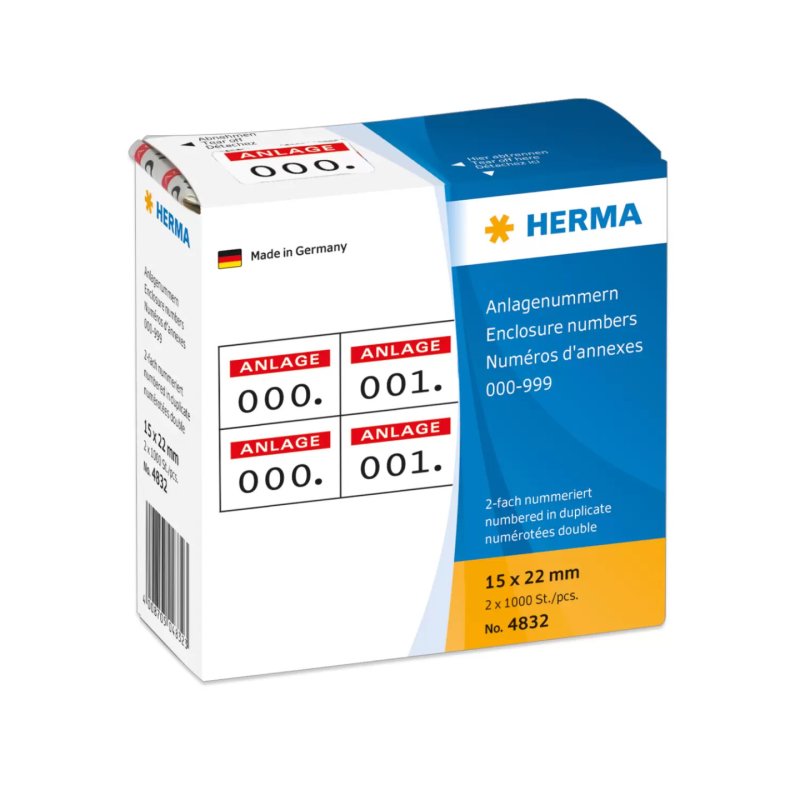 HERMA Enclosure numbers self-adhesive 2 labels printed in row 15x22 mm red printed, 0-999