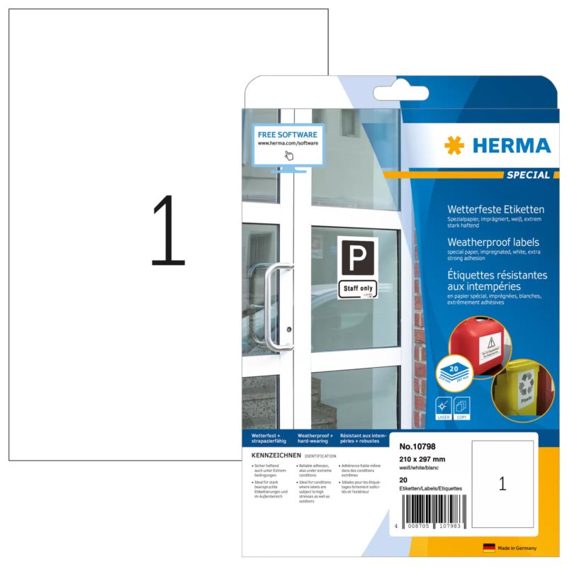 HERMA 10798 étiquette auto-collante Rectangle Permanent Blanc 20 pièce(s)