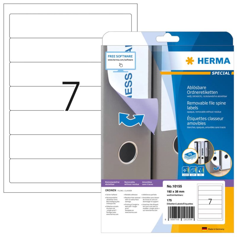 HERMA Etiquette dos de classeur SPECIAL, 192 x 38 mm, blanc