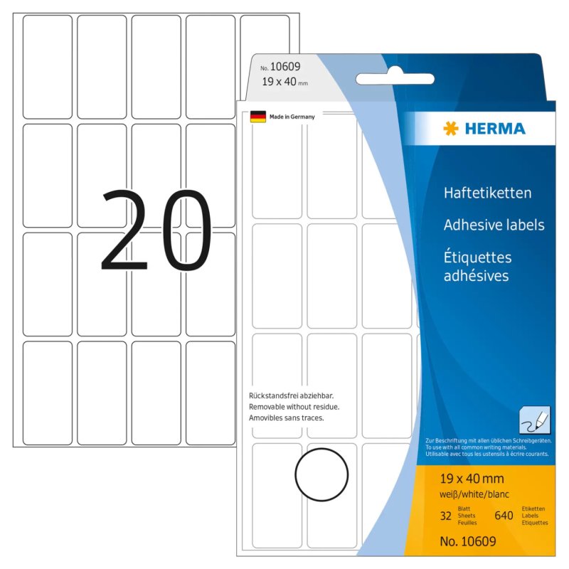 HERMA Multi-purpose labels 19x40 mm white Movables/removable paper matt 640 pcs
