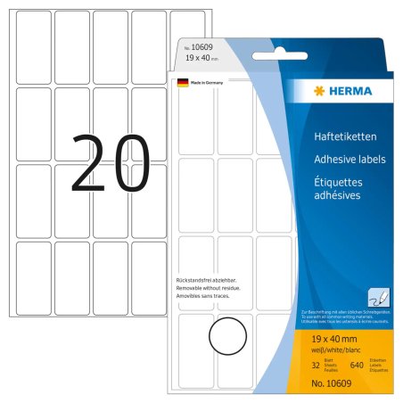 HERMA 10609 étiquette auto-collante Rectangle aux angles arrondis Blanc 640 pièce(s)