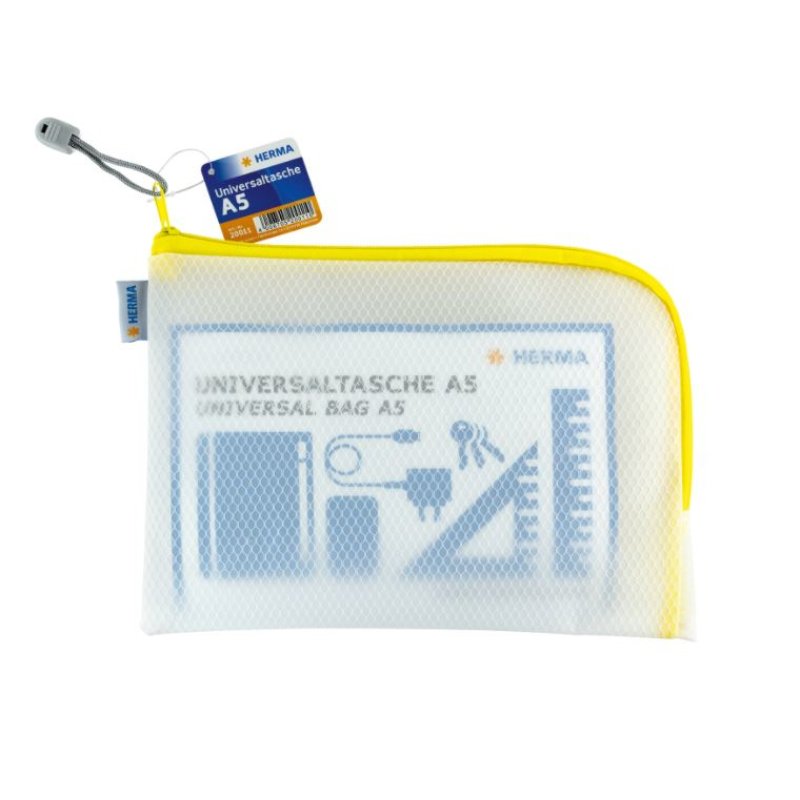 HERMA Pochette à fermeture à zip "Mesh Bags", A5, jaune