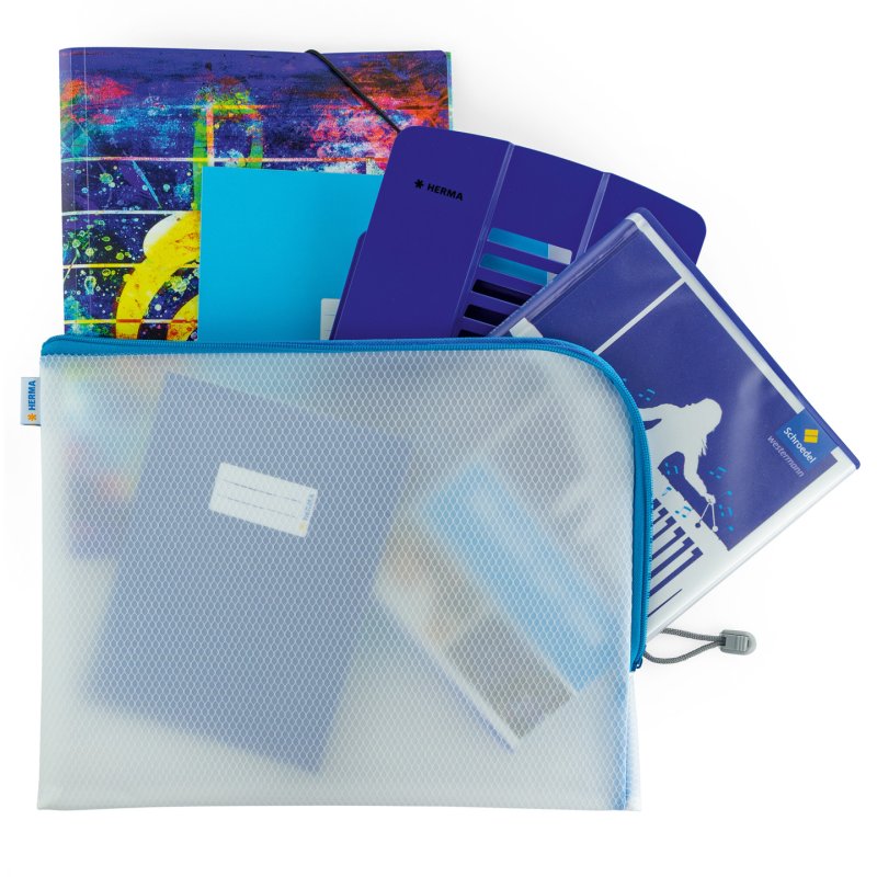 HERMA Pochette à fermeture à zip "Mesh Bags", A4, bleu