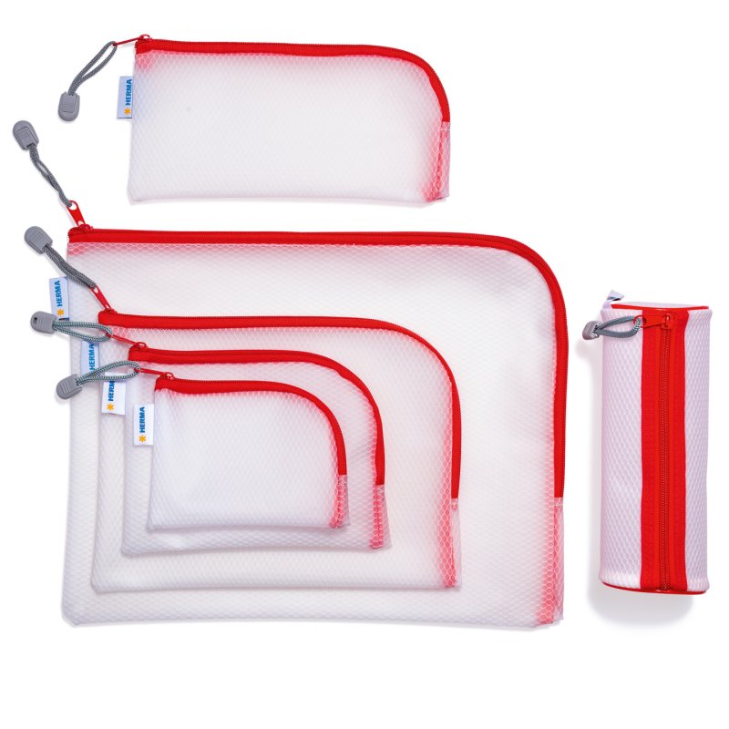 HERMA Pochette à fermeture à zip "Mesh Bags", A7, rouge