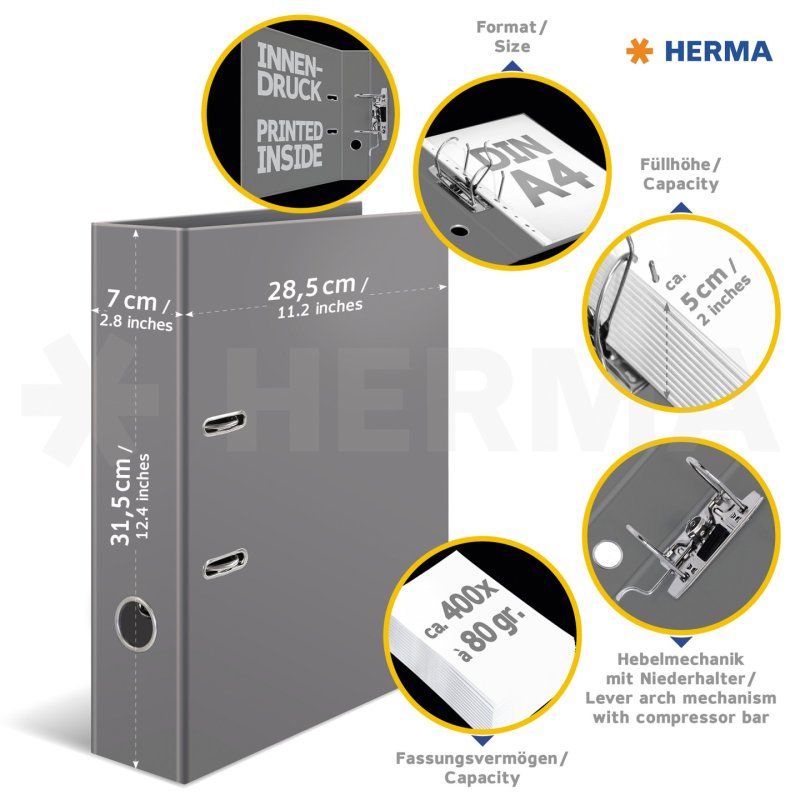 HERMA 7016 ring binder A4 Black, Grey