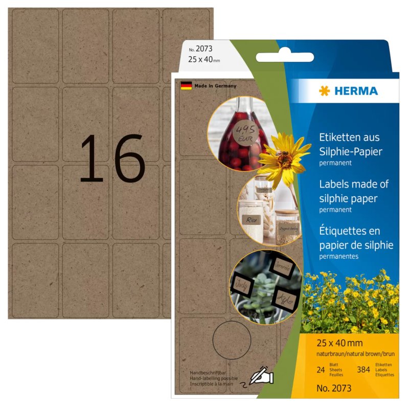 HERMA 2073 étiquette auto-collante Rectangle aux angles arrondis Permanent Marron 384 pièce(s)