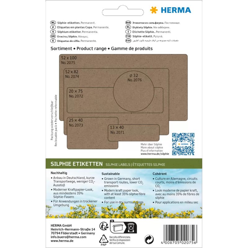 HERMA 2075 étiquette auto-collante Rectangle aux angles arrondis Permanent Marron 72 pièce(s)