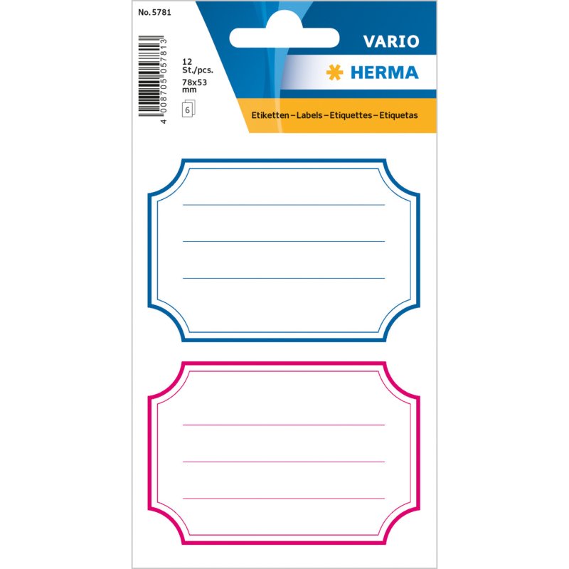 HERMA 5781 étiquette auto-collante Rectangle Permanent Bleu, Rose, Blanc 12 pièce(s)