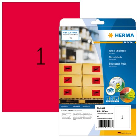 HERMA Neon labels A4 210x297 mm luminous red paper matt 20 pcs.