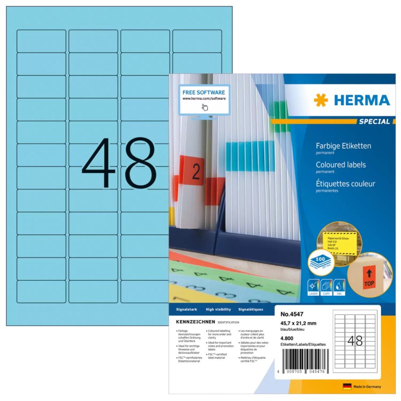 HERMA 4547 self-adhesive label Rectangle Blue 4800 pc(s)