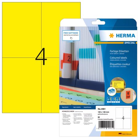 HERMA 4561 étiquette auto-collante Rectangle Jaune 80 pièce(s)