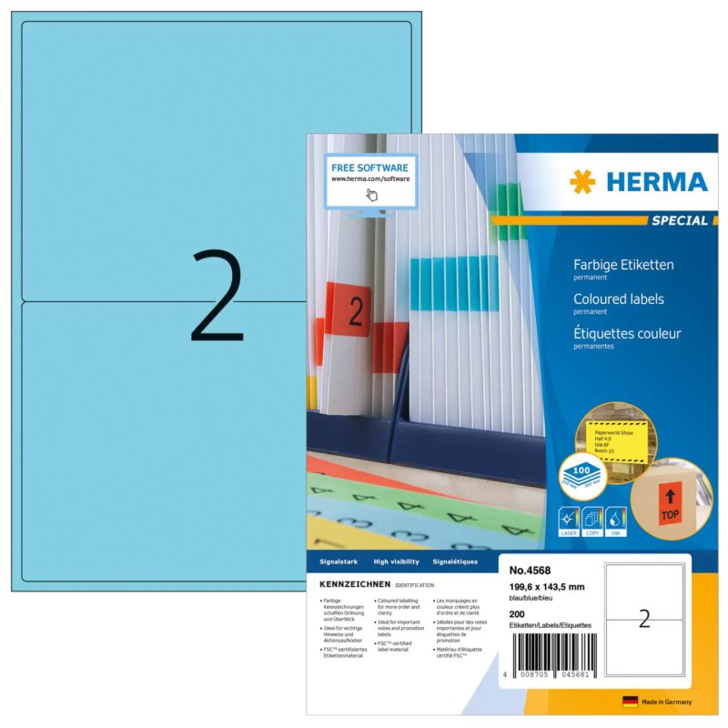 HERMA 4568 self-adhesive label Rectangle Blue 200 pc(s)