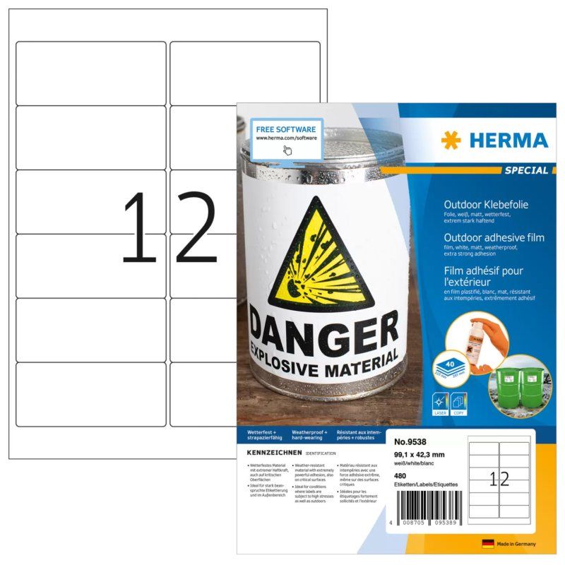 HERMA 9538 self-adhesive label Rectangle White 480 pc(s)