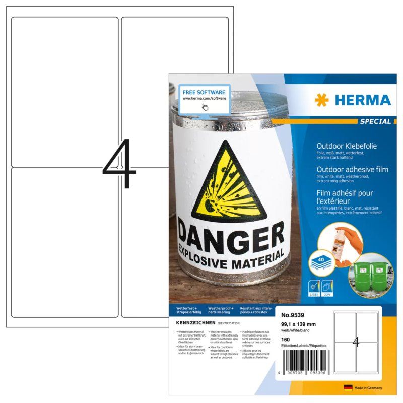 HERMA 9539 self-adhesive label Rectangle White 160 pc(s)