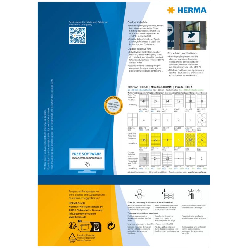 HERMA 9543 étiquette auto-collante Rectangle Blanc 40 pièce(s)