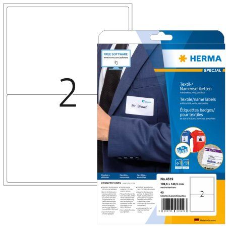 HERMA 4519 étiquette auto-collante Rectangle aux angles arrondis Blanc 40 pièce(s)
