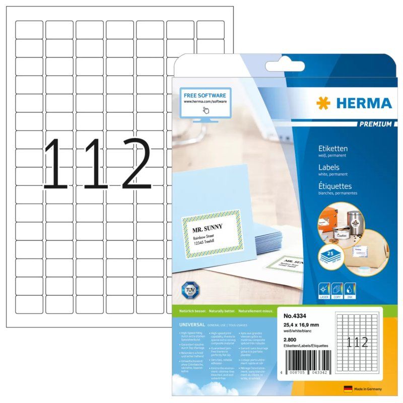 HERMA Labels Premium A4 25.4x16.9 mm white paper matt 2800 pcs.