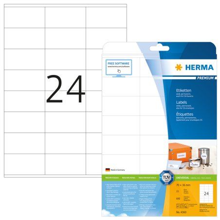 HERMA Labels Premium A4 70x36 mm white paper matt 600 pcs.