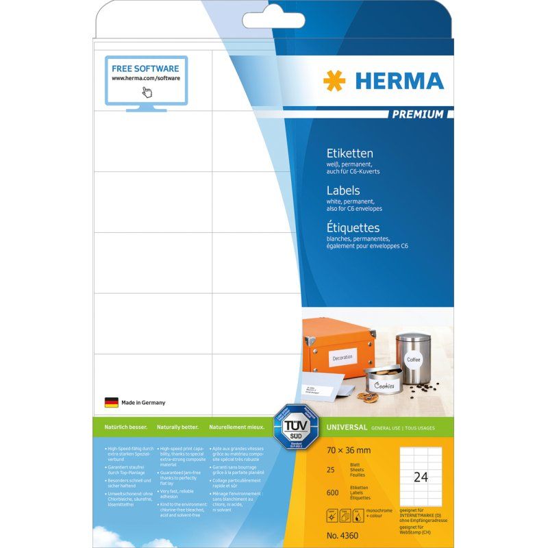 HERMA Labels Premium A4 70x36 mm white paper matt 600 pcs.