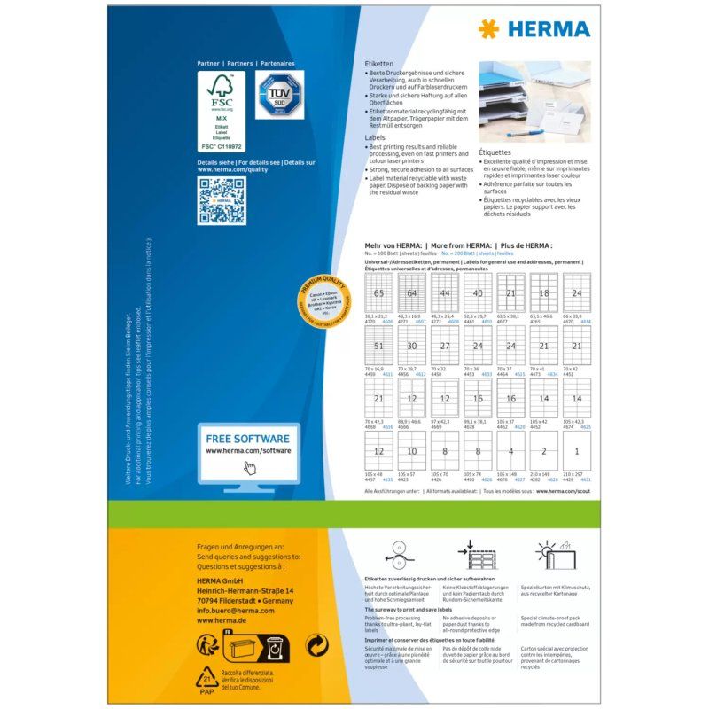 HERMA Etiquette universelle PREMIUM, 105 x 33,8 mm, blanc