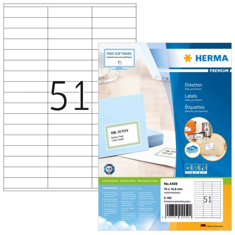 HERMA Etiquette universelle PREMIUM, 70 x 16,9 mm, blanc