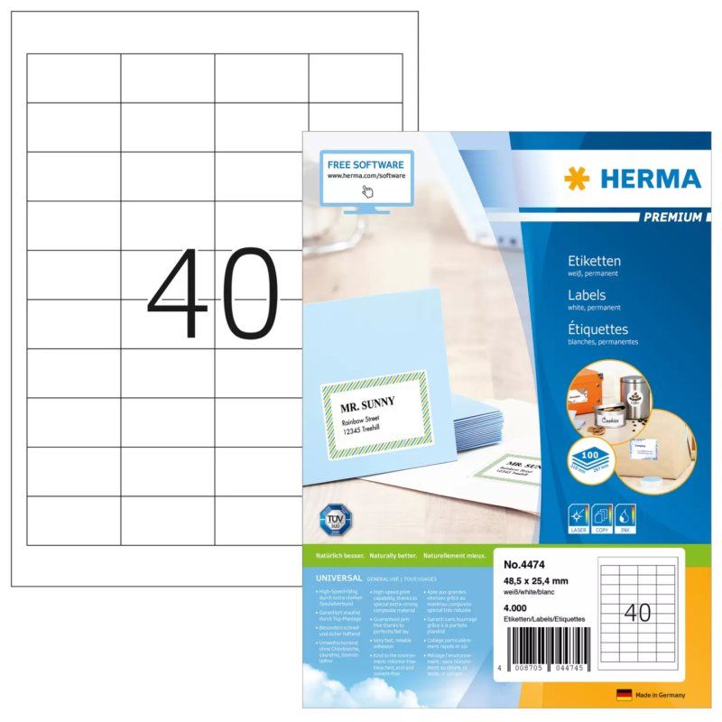 HERMA Etiquette universelle PREMIUM, 48,5 x 25,4 mm, blanc