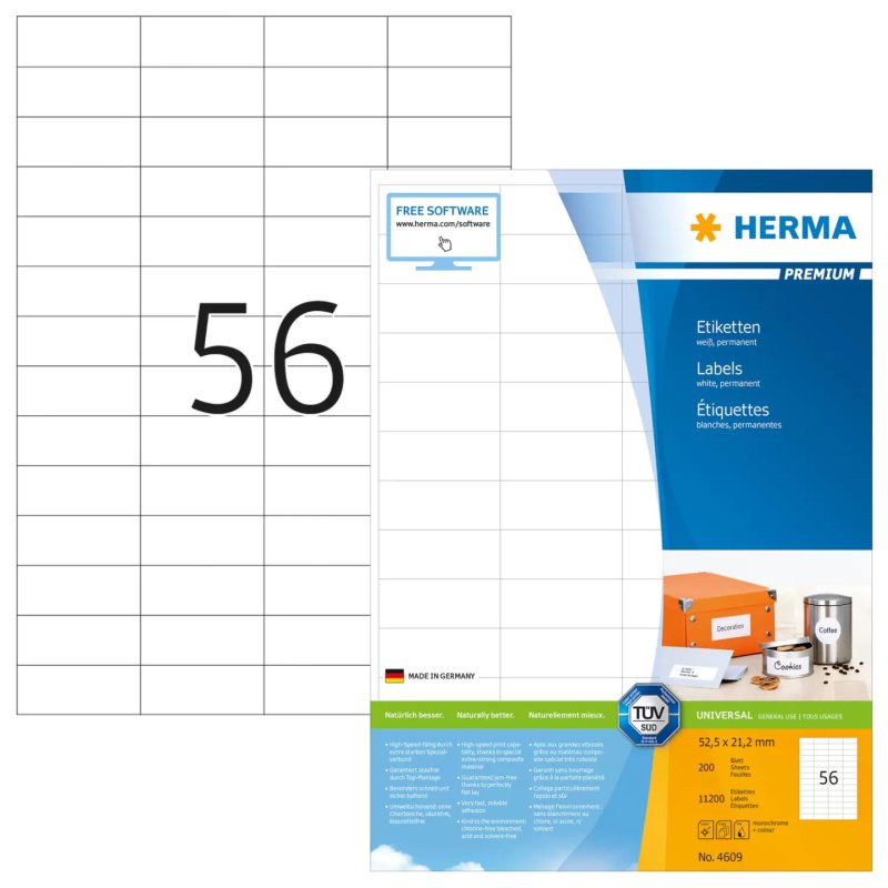 HERMA Labels Premium A4 52.5x21.2 mm white paper matt 11200 pcs.