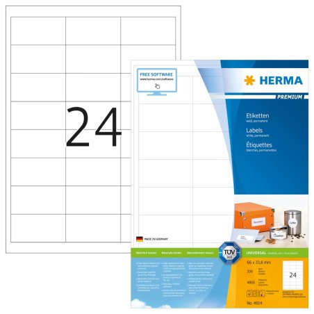 HERMA Etiquette universelle PREMIUM, 66 x 33,8 mm, blanc