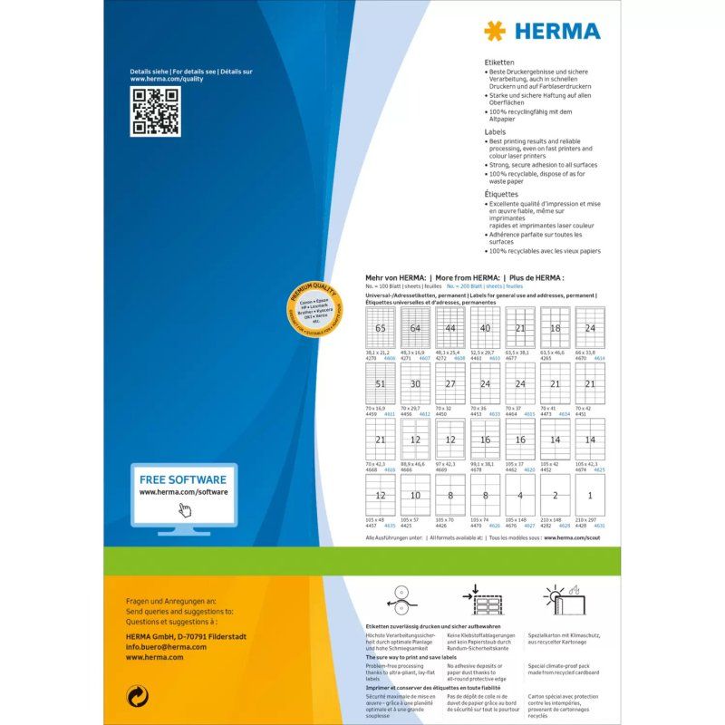 HERMA Etiquette universelle PREMIUM, 97,0 x 67,7 mm, blanc