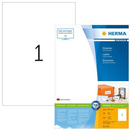 HERMA Labels Premium A4 210x297 mm white paper matt 200 pcs.