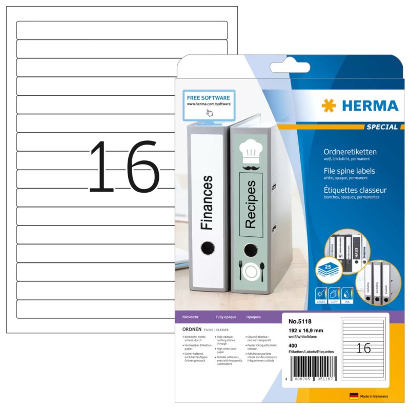 HERMA Etiquette dos de classeur SPECIAL 192 x 16,9 mm blanc