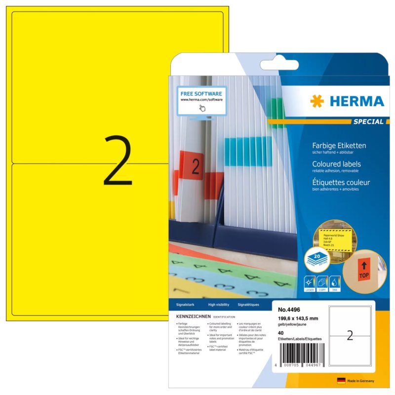 HERMA Coloured Labels A4 199.6x143.5 mm yellow paper matt 40 pcs.