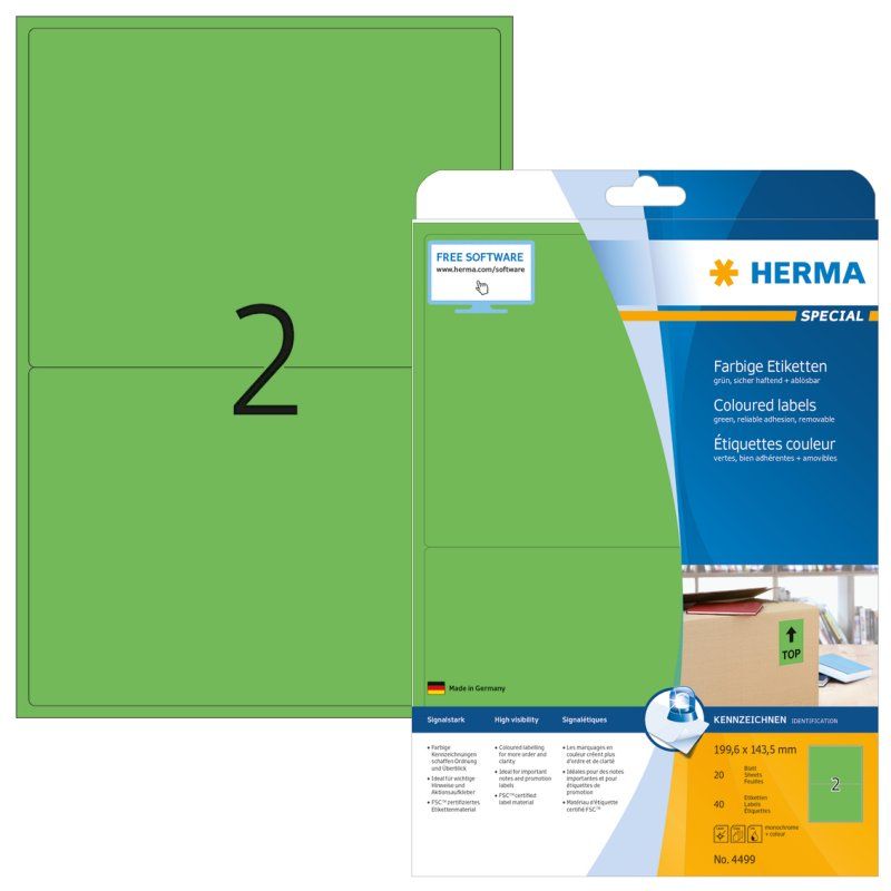 HERMA Coloured Labels A4 199.6x143.5 mm green paper matt 40 pcs.