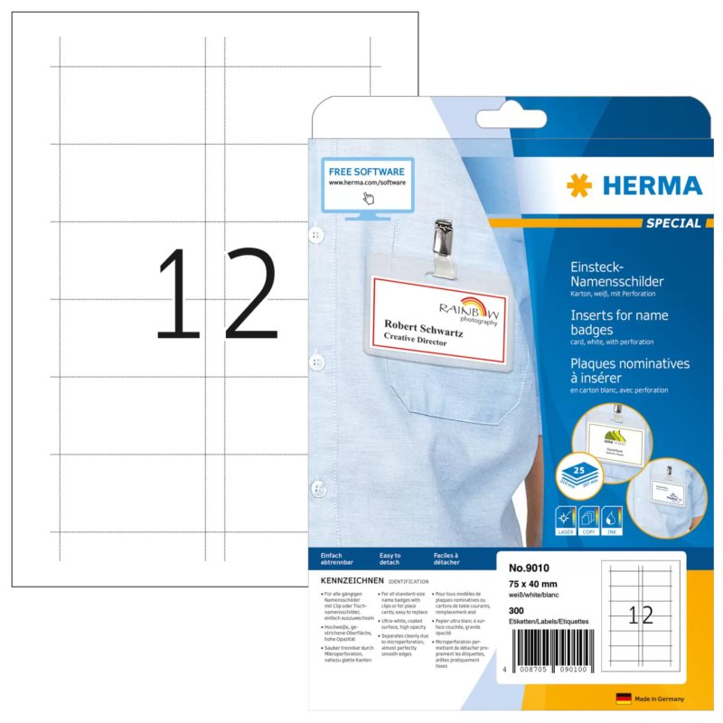 HERMA plaques nominatives à insérer SPECIAL, 75 x 40mm,blanc