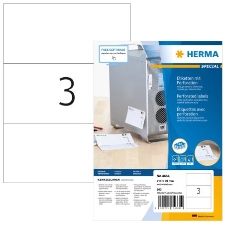 HERMA Labels A4 210x99 mm white perforated paper matt 300 pcs.