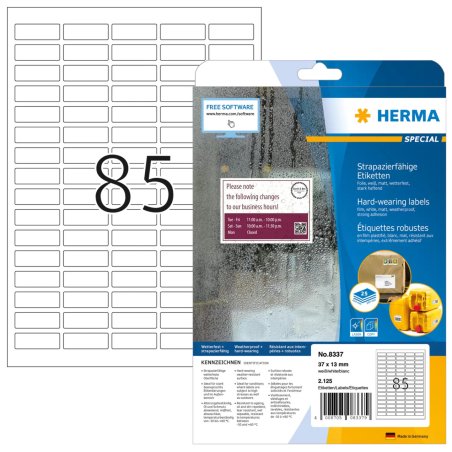 HERMA Labels hard-wearing A4 37x13 mm white strong adhesion film matt weatherproof 2125 pcs.
