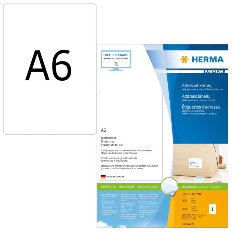 HERMA Etiquette universelle PREMIUM, 105 x 148 mm, blanc